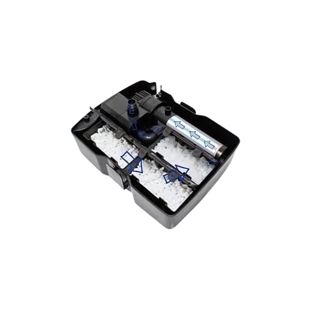 Black electronic device with white components on a white background